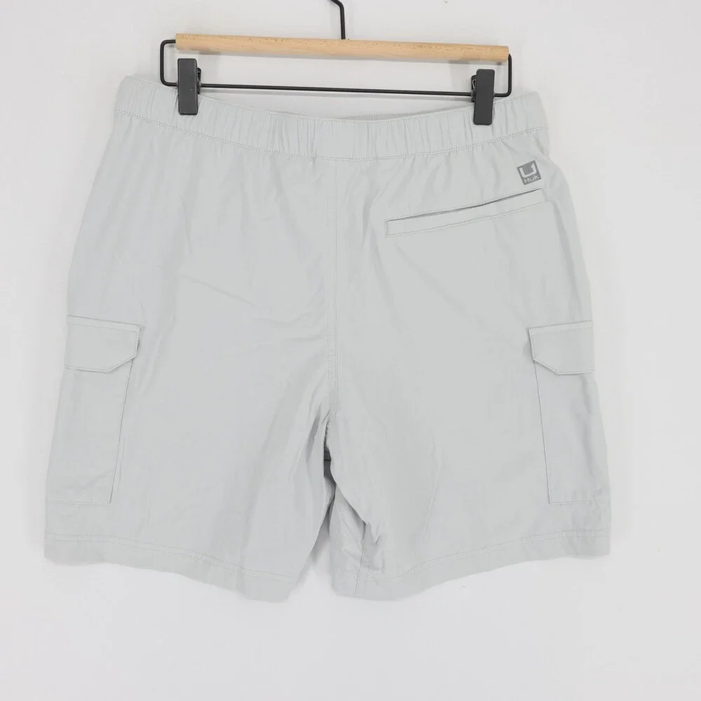 Huk Creekbed Shorts Mens M Gray Belted Cargo Fishing Performance Elastic Waist